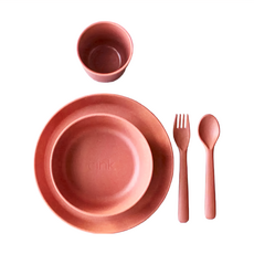 Cink 餐具組 磚紅色 竹纖維/玉米澱粉/美耐皿, 碗 + 盤 + 水杯 + 湯匙 + 叉子, 1組