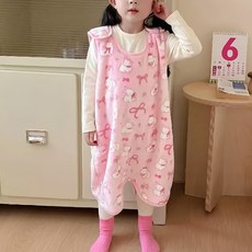 愛北鼻 背心式法蘭絨睡袍 粉領結白兔圖案 舒適保暖 寶寶防踢被背心
