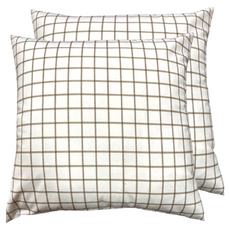 J&N 精緻格紋十字印花抱枕 2件組 可拆洗外套拉鍊設計, 米咖色