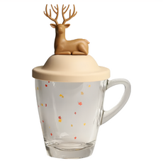 QUALy 森林鹿馬克杯 300ml 杯蓋 + 馬克杯 11.6 × 9.4 × 17.7cm, 1個