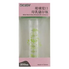 DOOBY 大眼蛙 寬口玻璃母乳儲存瓶 200cc, 台灣製造, 1入, 1個