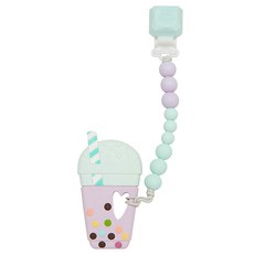 Loulou Lollipop 嬰幼兒造型固齒器奶嘴鏈夾 - 食用級矽膠材質, 鏈夾 + 固齒器, 沁涼紫, 1組