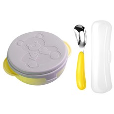 JAR慶運 兒童吸盤不鏽鋼餐碗湯匙-餐碗組, 餐碗 + 湯匙, 黃色, 1組