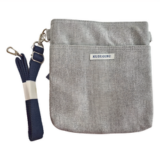 kUSUgURU JAPAN 日本眼鏡貓 NEKOZAWA貓澤系列 日本眼鏡貓 斜背包 多口袋造型配色可拆式多功能腰包 附造型別針, 灰色