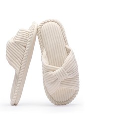 AHOYE 棉麻蝴蝶扭結造型拖鞋/防滑居家室內拖鞋, 米白色, 245mm