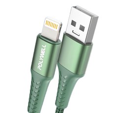 POLYWELL 寶利威爾 USB-A To Lightning 編織充電線 適用iPhone PW15-W45-A301, 50cm, 綠色, 1條