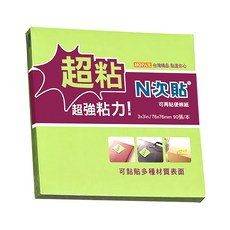 N次貼 超黏螢光便條本 76 x 76mm 螢光綠 90張, 12本