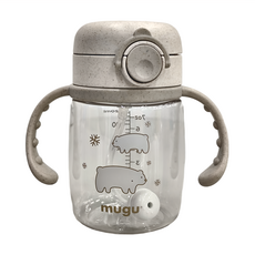 mugu 沐咕寶貝 小麥纖維 Tritan 重力球學習杯 食品級矽膠吸管, 220ml, 雪白北極熊, 1個