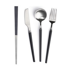 台灣第一筷 歐式餐具組 方便攜帶, 黑色, 筷 + 湯 + 叉 + 刀, 1入