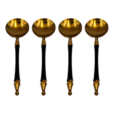 JUST HOME 黑金奢華不鏽鋼餐匙組 4支裝, 黑色 + 金色, 1組