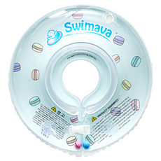 Swimava 嬰兒游泳脖圈 內含手持充氣筒 安全扣設計 內有鈴鐺, 馬卡龍款 藍色, 1個
