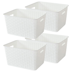 仿編織收納籃 Set 4, 優雅美觀有質感, 簍空式設計, 透氣不易發霉, 省力圓弧把手, 40.5 x 29 x 22cm, 白色, 4個