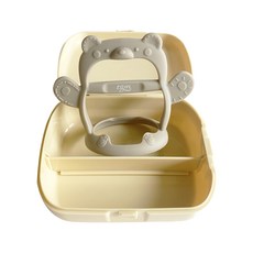 tgm 手腕穿握型固齒器 附收納盒 柔軟矽膠 寶寶輕鬆抓握不脫落, 可可棕色 固齒器 + 象牙白 收納盒, 小熊款, 1組