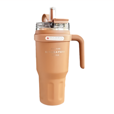 Sitarayuri 304不鏽鋼手提吸管杯, 咖啡色, 1個, 1.1L