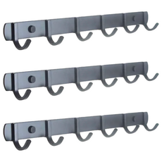 Sleek 北歐風304不鏽鋼無痕掛勾 6勾 彎勾款 總長40cm, 黑色, 3個