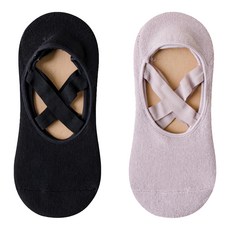 NicoFun 愛定做 加厚毛巾底芭蕾舞鞋防滑瑜珈短襪 女襪 2雙, 22~24.5cm, 黑色 + 灰紫色