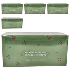 SHIMOYAMA 抽取式櫻桃印花風一次性抹布/懶人抹布 42 x 30cm, 30條, 5盒