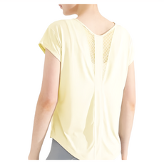 微孔透氣涼感科技運動罩衫，86%尼龍，6%滌綸，8%氨綸, S, 奶油黃