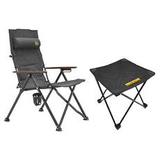 Forest Outdoor 群森戶外 頂級七段傾斜大川椅 + 川川折疊凳 + 杯架, 勁黑色, 1組