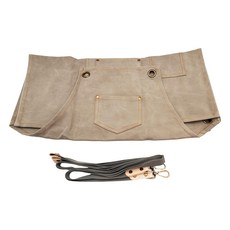 工作圍裙 洗水帆布配頭層牛皮 前幅主口袋2個, 淺灰色, 1件