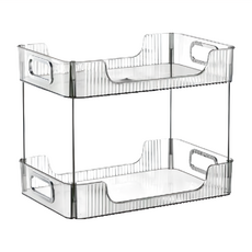 FAmILyLIFE 生活 多功能可疊加雙層收納置物收納架, 透灰色, 1個