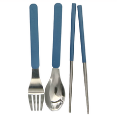 Geroots Tedemei 環保不鏽鋼外出隨身餐具組-藍色, Spoon + Chopsticks, 1組