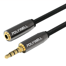 POLYWELL 寶利威爾 公對母 3.5mm 立體聲音源延長線 5m, PW15-W52-B014, 黑色, 1條