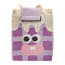 遇見科技 布三角手提加厚餐袋 大眼紫色 拉鍊開合 傾翻易取 內裡三層鎖溫材質 防水防油 米粒絨材質, 1個