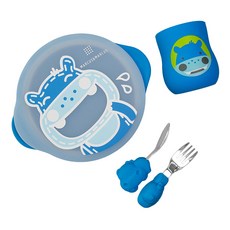 MARCUS&MARCUS 動物樂園用餐訓練學習禮盒組, 藍色, 河馬, 1組