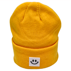 韓系時尚針織笑臉帽 S號約1-3歲, 經典黃笑臉, 兒童M(2~8歲)