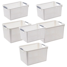 網格收納籃 PP材質, 高款大(31 x 23.5 x 8cm) + 高款小(23.5 x 15.5 x 7cm), 白色, 3組