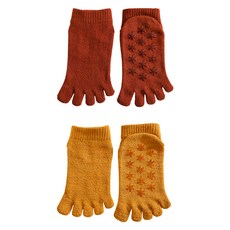 NicoFun 愛定做 小雪花防滑分趾短襪 FYK23YOGA04 84g 2雙, 22-24.5cm, 棗紅色 + 薑黃色