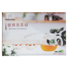 Delicious 咪兔 玻璃泡茶組 玻璃材質 米白/綠, MT-3624, 1組, 壺700ml杯150mlx2