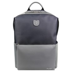 RUSA 鹿薩 RS-516 後背包, 14吋電腦隔層 Nappa真牛皮 防潑水尼龍, 灰色, 40 x 27 x 14cm