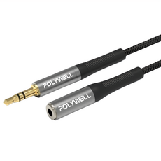 POLYWELL 寶利威爾 3.5mm 立體聲麥克風音源延長線 公對母 4極 1m, PW15-W52-B011, 槍黑色, 1條