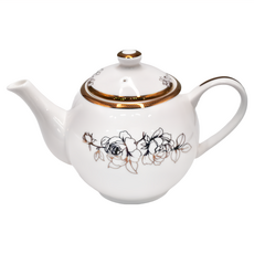 JUST HOME 骨瓷英式壺 720ml 金色玫瑰, 優雅下午茶, 精緻骨瓷茶具, 1個
