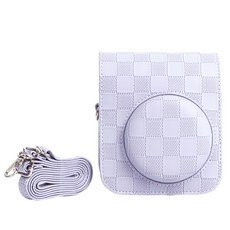 拍立得ins風小清新復古相機收納包 mini12適用 紫色格紋, 單一商品, 1個