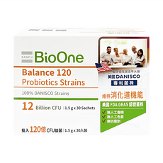 BioOne 碧而優 Balance120 順暢機能益生菌 美國DANISCO專利菌株 120億CFU 1.5g x 30包, 1盒