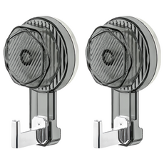 FANCY LIFE 吸盤式掛鉤 透明灰 - 免釘強力掛勾 浴室廚房壁掛收納, 2個