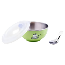 ZEBRA THAILAND 斑馬 雙耳兒童碗 附湯匙, 綠色, 1組
