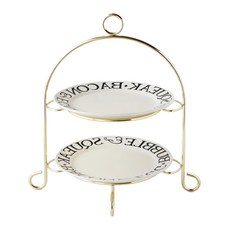 JUST HOME 圓點陶瓷雙層蛋糕盤附架, 8.5吋盤 21.7x2.5cm (2個), 盤架 30x22.5x32cmH (1個), 5740-05A, 1組