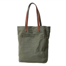 帆布配頭層皮女士豎款肩背包斜背包女包，A4可容納，手提/單肩/斜挎, 30 x 40 x 12cm, 軍綠色