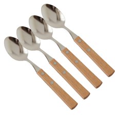 JUST HOME 樂遊木質304不鏽鋼餐匙4件組 7288-03A, 1組, 銀色