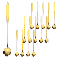 小麥購物 花朵咖啡勺 G567 10~13g, 15支, 土豪金長款