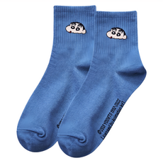 ONEDER 旺達棉品 蠟筆小新少女襪 - 台灣製 含棉61%, 藍色, 22-26cm