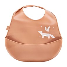 mugu 沐咕寶貝 矽膠圍兜, 100%食品級矽膠，耐熱溫度-20°C至200°C, 咖啡小狐狸, 1件