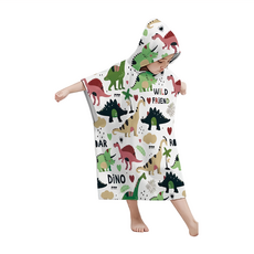 Vanibaby 連帽浴巾衣 兒童印花系列, 適合100cm身高, 恐龍, 1件