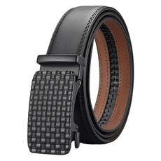十字紋牛皮寬版自動釦皮帶 編織格紋 二層牛皮
