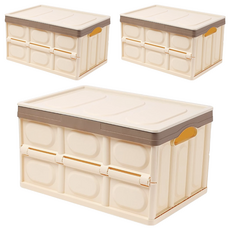 摺疊收納箱 30公升容量, 39 x 26.5 x 22cm, 淺咖啡, 3個