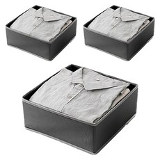 JOSIC 無紡布抽屜收納盒 10L 28 x 28 x 12cm 深灰色 臥室衣物收納, 3個